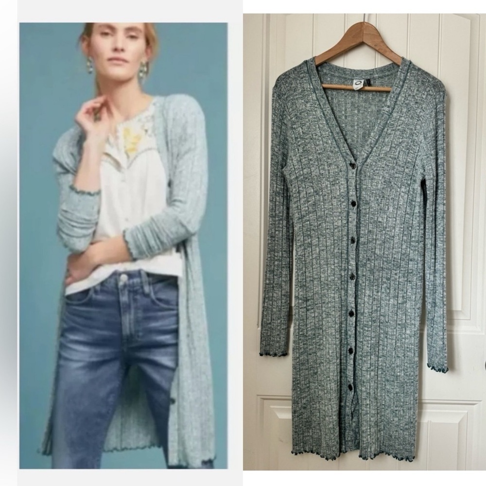 Anthropologie Akemi & Kin Chateaux Longline Duster Cardigan in Heather Green. S